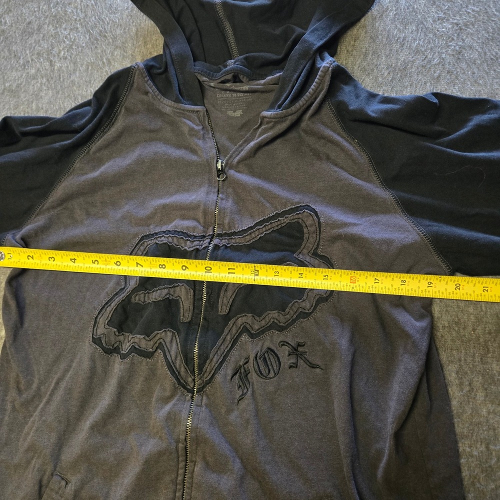 Fox Racing Full Zip Hoodie Mens Medium Gray Black Raglan Moto Skate Streetwear - Picture 5 of 9
